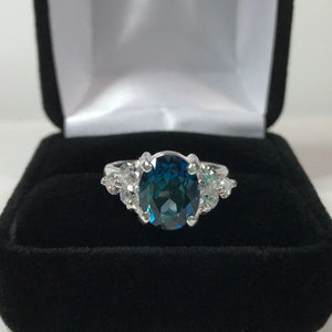 1.3ct Oval Cut London Blue Topaz Women Engagement Ring 14k White Gold Finish