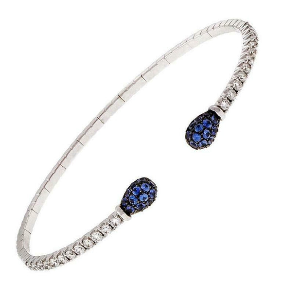 1.46ct Round Cut Blue Sapphire Open Cuff Bracelet Matchstick 14k White Gold Over