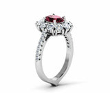 2ct Oval Cut Red Garnet Floral Cluster Halo Engagement Ring 14k WhiteGold Finish