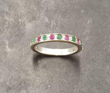 1ct Round Cut Pink Ruby Alternate Emerald Half Eternity Band 14k White Gold Over