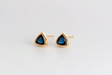 1ct Trillion Cut Blue Sapphire Solitaire Stud Earrings 14k Yellow Gold Finish