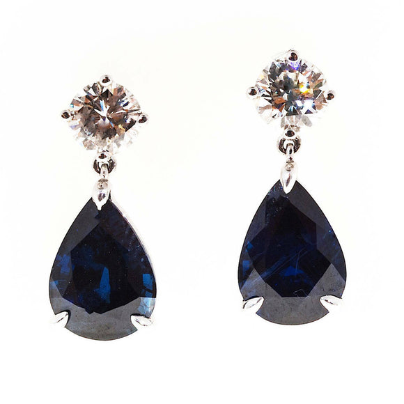 2.5ct Pear Cut Blue Sapphire Tear Drop Earrings 14k White Gold Finish