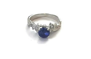 1.5ct Round Cut Blue Sapphire Floral Petal Solitaire Ring 14k White Gold Finish