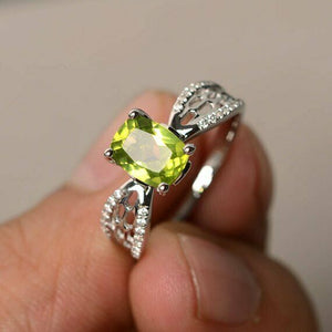 2ct Cushion Cut Green Peridot Engagement Ring 14k White Gold Over Diamond Accent