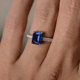 1ct Emerald Blue Sapphire Engagement Ring 14k White Gold Finish Accent Solitaire