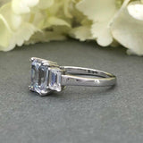 Three Stone Solitaire Engagement Ring 2ct Emerald Diamond 14k White Gold Finish