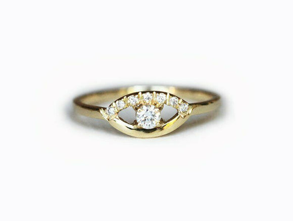 0.7ct Round Cut VVS1D Diamond Engagement Ring 14k Yellow Gold Finish Devil Eye