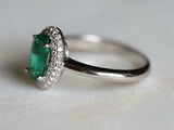 2ct Oval Cut Green Emerald Diamond Halo Solitaire Ring 14k White Gold Finish