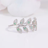 1.5ct Round Green Emerald Engagement Ring Floral Leaf Vine 14k White Gold Over