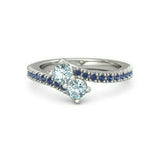 3Ct Round Blue Aquamarine Sapphire Two Stone Engagement Ring 14K White Gold Over