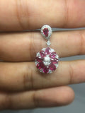 6ct Pear Cut Diamond Oval Ruby Floral Cocktail Drop Earring 14k White Gold Over