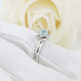 2.2ct Round Cut Blue Aquamarine Engagement Ring Floral 14k White Gold Finish