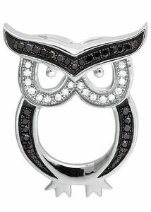 1.5ct Round Cut Black & White Diamond Owl Outline Pendant 14k White Gold Finish