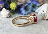 1.5ct Engagement Ring Round Cut Ruby Round Diamond Petite 14k Yellow Gold Finish