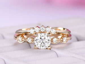 1.5ct Round Cut Diamond Engagement Ring Curved Bridal Set 14k Yellow Gold Finish