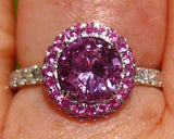 2.2ct Round Cut Pink Sapphire Double Halo Engagement Ring 14k White Gold Finish