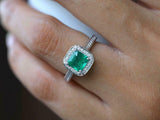 2.2ct Engagement Ring Princess Cut Green Emerald Halo 14k White Gold Finish