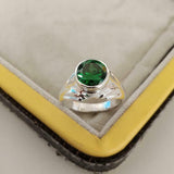 2.2ct Round Cut Green Emerald Bezel Set Solitaire Ring 14k White Gold Finish