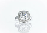 1.5ct Round Diamond Halo Milgrain Solitaire Engagement Ring 14k White Gold Over