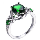 3Ct Oval Cut Green Emerald Knot Design Engagement Ring 14K White Gold Finish