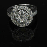 4Ct Round Cut Diamond Floral Design Halo Engagement Ring 14K White Gold Finish