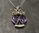 4ct Purple Amethyst Pendant Pear Cut Owl Design 14k White Gold Finish NO CHAIN