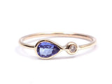 1ct Pear Cut Blue Tanzanite Two Stone Minimalist Ring 14k Yellow Gold Finish