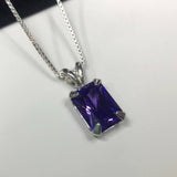 2ct Emerald Cut Purple Amethyst Solitaire Pendant 14k White Gold Finish NO CHAIN