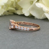 3 Stone Accent Solitaire Engagement Ring 2ct Oval Diamond 14k Rose Gold Finish