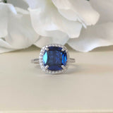 2ct Cushion Cut Blue Sapphire Halo Standout Engagement Ring 14k White Gold Over