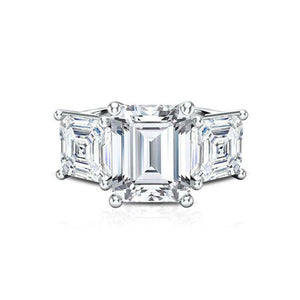 Asscher Accents Trilogy Engagement Ring 2.6ct Emerald Diamond 14k WhiteGold Over