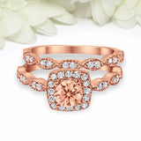 2.5ct Round Peach Morganite Engagement Ring Bridal Set Halo 14k Rose Gold Finish