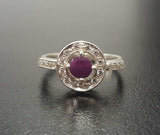 1ct Engagement Ring Round Cut Pink Ruby Round Diamond Halo 14k White Gold Finish