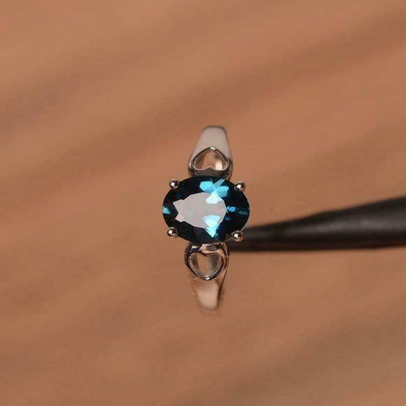 1ct Oval Cut London Blue Topaz Heart Valentine Gift Ring 14k White Gold Finish