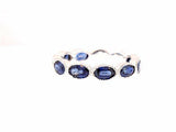 1ct Oval Cut Blue Sapphire Half Eternity Wedding Band Ring 14k White Gold Finish