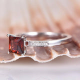 1.2ct Princess Cut Red Garnet Solitaire Engagement Ring 14k White Gold Finish