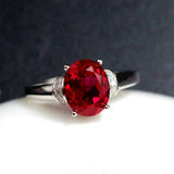 2ct Oval Cut Ruby Engagement Ring Diamond Accent Solitaire 14k Rose Gold Finish