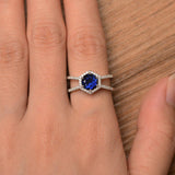 1.4ct Round Cut Blue Sapphire Split Shank Engagement Ring 14k White Gold Finish