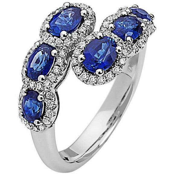 2.8ct Oval Cut Blue Sapphire Engagement Ring Unique Design 14k White Gold Finish