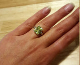 1.5ct Engagement Ring Radiant Cut Green Peridot Solitaire 14k White Gold Finish