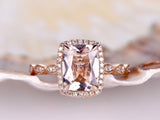 1ct Cushion Peach Morganite Art Deco Milgrain Engagement Ring 14k Rose Gold Over