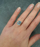 1.5ct Engagement Ring Emerald Cut Blue Aquamarine Solitaire 14k WhiteGold Finish