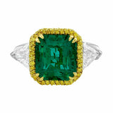 6Ct Radiant Cut Green Emerald Citrine Halo Cocktail Ring 14K Dual Tone Gold Over