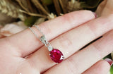 2ct Oval Cut Pink Ruby Pendant with Chain Diamond Solitaire 14k WhiteGold Finish