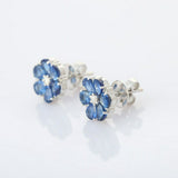 2.7ct Stud Earrings Pear Cut Blue Sapphire Floral 14k White Gold Finish