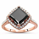 2Ct Princess Cut Black Diamond Accents Halo Engagement Ring 14K Rose Gold Finish