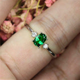 1ct Oval Cut Green Emerald Engagement Ring Minimalist Trilogy 14k WhiteGold Over