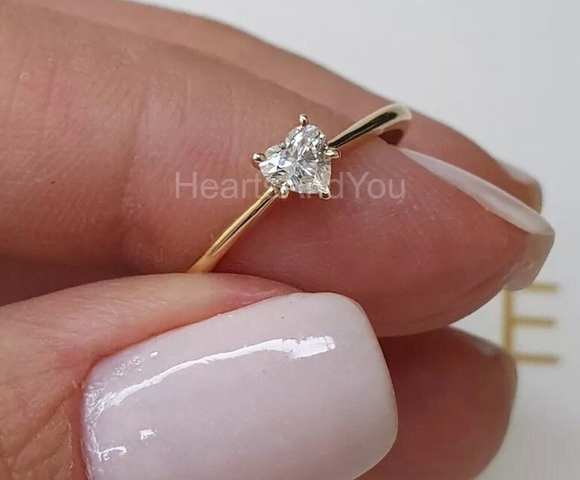 0.2ct Heart Cut Simulated Diamond 4 Prong Solitaire Ring 14k Yellow Gold Plated