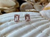 1.5ct Stud Earrings Emerald Cut Peach Morganite Solitaire 14k White Gold Finish