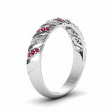 1.1ct Round Cut Pink Sapphire Half Eternity Wedding Band 14k White Gold Finish